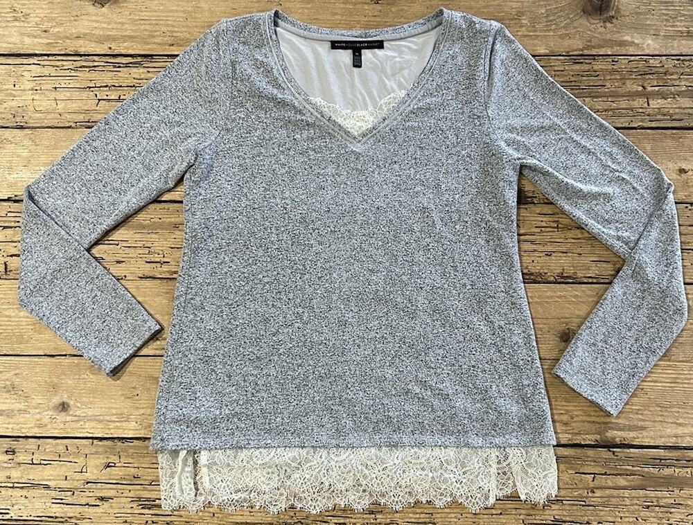 White House Black Market Women’s Size M Gray Laced Pullover NWOT
